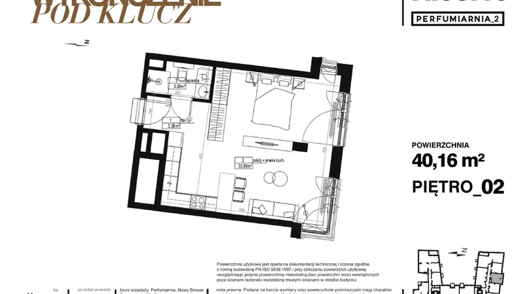 Rzut - Mieszkanie na sprzedaż 1 pokój o powierzchni 40,16 m² - numer A.03.19-pod klucz w Perfumiarnia w Parku Wilsona etap II