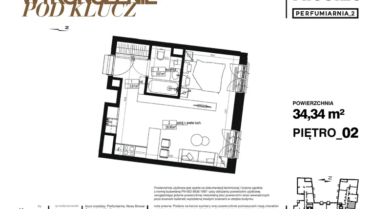 Rzut - Mieszkanie na sprzedaż 1 pokój o powierzchni 34,34 m² - numer A.03.20-pod klucz w Perfumiarnia w Parku Wilsona etap II