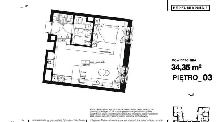 Rzut - Mieszkanie na sprzedaż 1 pokój o powierzchni 34,35 m² - numer A.04.28 w Perfumiarnia w Parku Wilsona etap II