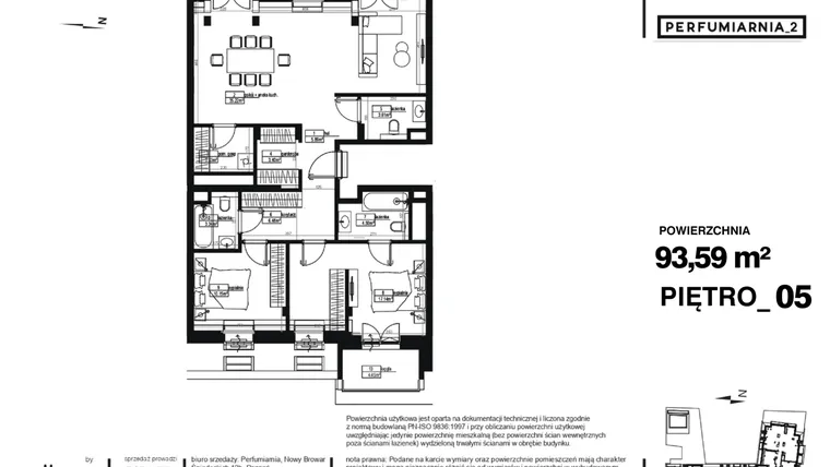 Rzut - Mieszkanie na sprzedaż 3 pokoje o powierzchni 93,59 m² - numer A.06.40 w Perfumiarnia w Parku Wilsona etap II