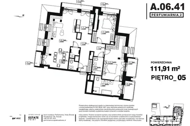 Rzut - Mieszkanie na sprzedaż 3 pokoje o powierzchni 111,91 m² - numer A.06.41 w Perfumiarnia w Parku Wilsona etap II