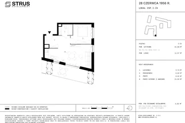 Rzut - Mieszkanie na sprzedaż 2 pokoje o powierzchni 41,53 m² - numer 109 w 28 czerwca 1956 r.
