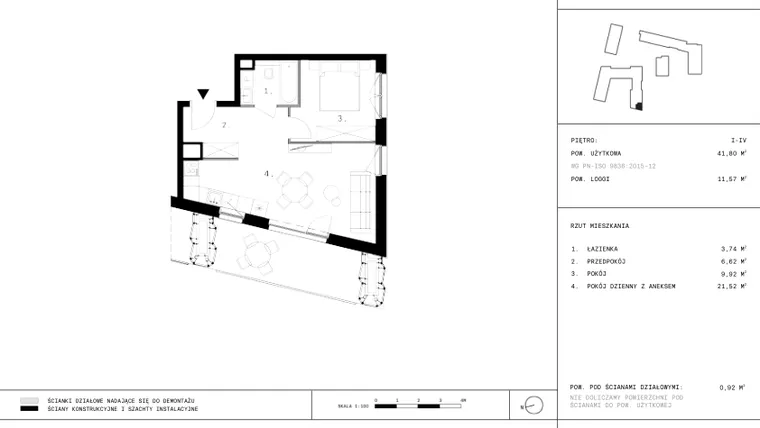 Rzut - Mieszkanie na sprzedaż 2 pokoje o powierzchni 41,53 m² - numer 109 w 28 czerwca 1956 r.