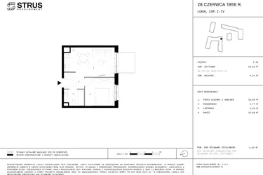 Rzut - Mieszkanie na sprzedaż 2 pokoje o powierzchni 36,34 m² - numer 143 w 28 czerwca 1956 r.