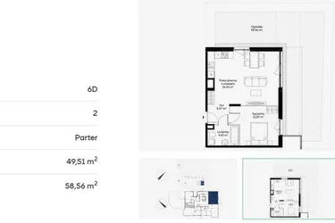 Rzut - Mieszkanie na sprzedaż 2 pokoje o powierzchni 49,51 m² - numer 6D0001 w Jaśminowy Mokotów etap VI