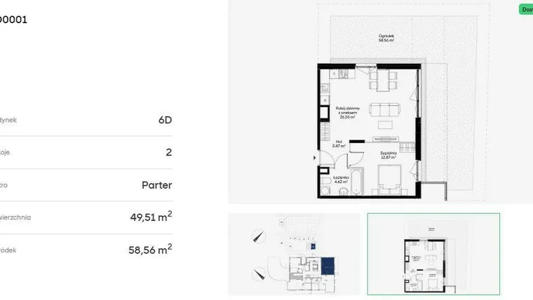 Rzut - Mieszkanie na sprzedaż 2 pokoje o powierzchni 49,51 m² - numer 6D0001 w Jaśminowy Mokotów etap VI