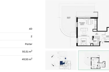 Rzut - Mieszkanie na sprzedaż 2 pokoje o powierzchni 50,51 m² - numer 6D0004 w Jaśminowy Mokotów etap VI