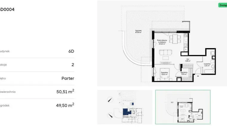 Rzut - Mieszkanie na sprzedaż 2 pokoje o powierzchni 50,51 m² - numer 6D0004 w Jaśminowy Mokotów etap VI