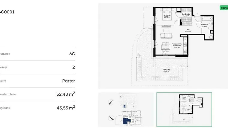 Rzut - Mieszkanie na sprzedaż 2 pokoje o powierzchni 52,59 m² - numer 6C0001 w Jaśminowy Mokotów etap VI