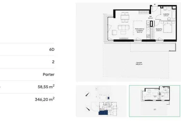 Rzut - Mieszkanie na sprzedaż 2 pokoje o powierzchni 58,55 m² - numer 6D0003 w Jaśminowy Mokotów etap VI