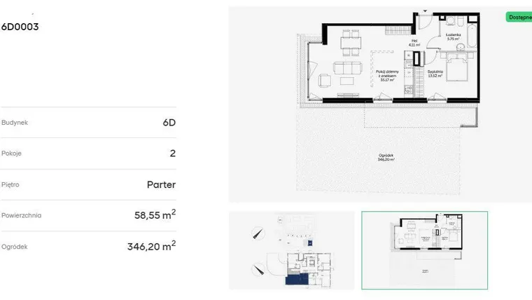 Rzut - Mieszkanie na sprzedaż 2 pokoje o powierzchni 58,55 m² - numer 6D0003 w Jaśminowy Mokotów etap VI