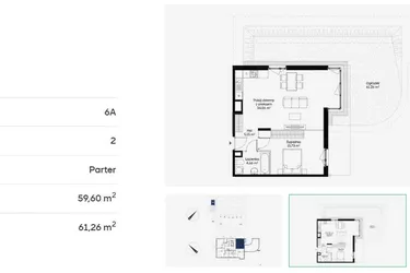 Rzut - Mieszkanie na sprzedaż 2 pokoje o powierzchni 59,38 m² - numer 6A0001 w Jaśminowy Mokotów etap VI