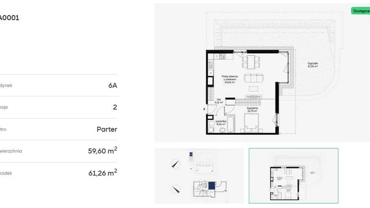 Rzut - Mieszkanie na sprzedaż 2 pokoje o powierzchni 59,38 m² - numer 6A0001 w Jaśminowy Mokotów etap VI