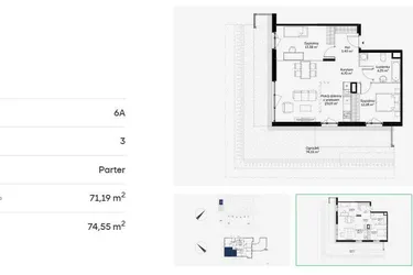 Rzut - Mieszkanie na sprzedaż 3 pokoje o powierzchni 71,04 m² - numer 6A0003 w Jaśminowy Mokotów etap VI
