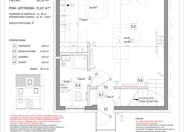 Rzut - Dom na sprzedaż 2 pokoje o powierzchni 71 m² - numer 44A w Osiedle Kwiatów etap III