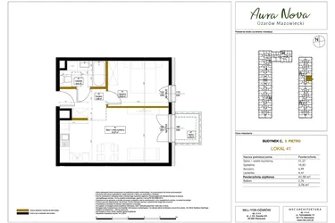 Rzut - Mieszkanie na sprzedaż 2 pokoje o powierzchni 42,06 m² - numer 41 w Aura Nova etap II