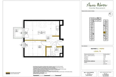 Rzut - Mieszkanie na sprzedaż 2 pokoje o powierzchni 40,6 m² - numer 79 w Aura Nova etap II