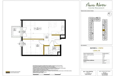 Rzut - Mieszkanie na sprzedaż 2 pokoje o powierzchni 44,16 m² - numer 80 w Aura Nova etap II