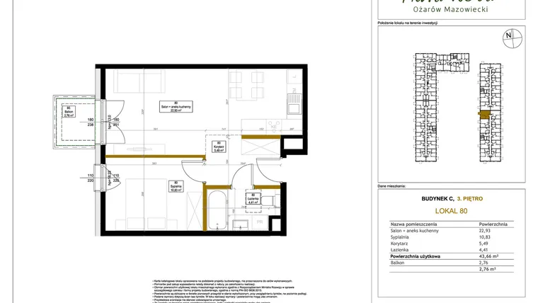 Rzut - Mieszkanie na sprzedaż 2 pokoje o powierzchni 44,16 m² - numer 80 w Aura Nova etap II