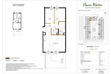 Rzut - Mieszkanie na sprzedaż 3 pokoje o powierzchni 64,8 m² - numer 149 w Aura Nova etap II