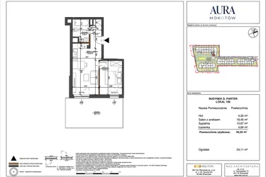 Rzut - Mieszkanie na sprzedaż 2 pokoje o powierzchni 38,33 m² - numer 106 w Aura Nova etap II