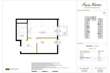 Rzut - Mieszkanie na sprzedaż 2 pokoje o powierzchni 44,69 m² - numer 112 w Aura Nova etap II