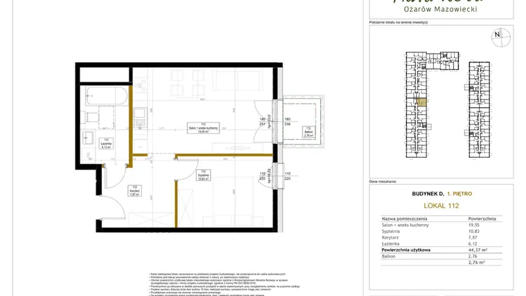 Rzut - Mieszkanie na sprzedaż 2 pokoje o powierzchni 44,69 m² - numer 112 w Aura Nova etap II