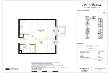 Rzut - Mieszkanie na sprzedaż 2 pokoje o powierzchni 42,06 m² - numer 113 w Aura Nova etap II