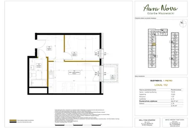 Rzut - Mieszkanie na sprzedaż 2 pokoje o powierzchni 44,51 m² - numer 152 w Aura Nova etap II