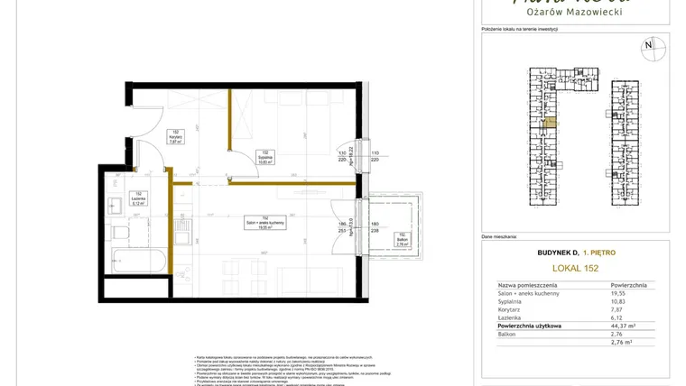 Rzut - Mieszkanie na sprzedaż 2 pokoje o powierzchni 44,51 m² - numer 152 w Aura Nova etap II