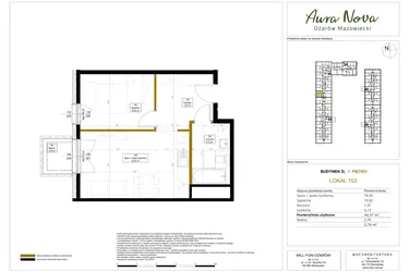 Rzut - Mieszkanie na sprzedaż 2 pokoje o powierzchni 44,56 m² - numer 153 w Aura Nova etap II