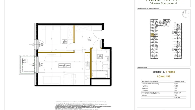 Rzut - Mieszkanie na sprzedaż 2 pokoje o powierzchni 44,56 m² - numer 153 w Aura Nova etap II