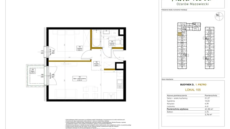 Rzut - Mieszkanie na sprzedaż 2 pokoje o powierzchni 41,92 m² - numer 155 w Aura Nova etap II