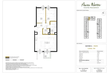 Rzut - Mieszkanie na sprzedaż 3 pokoje o powierzchni 64,61 m² - numer 159 w Aura Nova etap II