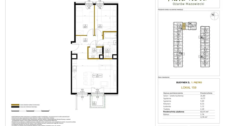 Rzut - Mieszkanie na sprzedaż 3 pokoje o powierzchni 64,61 m² - numer 159 w Aura Nova etap II