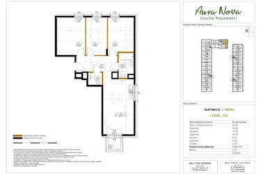 Rzut - Mieszkanie na sprzedaż 4 pokoje o powierzchni 75,91 m² - numer 182 w Aura Nova etap II