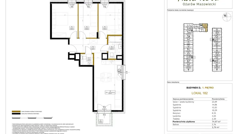 Rzut - Mieszkanie na sprzedaż 4 pokoje o powierzchni 75,91 m² - numer 182 w Aura Nova etap II