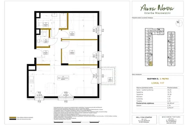 Rzut - Mieszkanie na sprzedaż 3 pokoje o powierzchni 63,9 m² - numer 117 w Aura Nova etap II