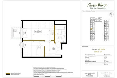 Rzut - Mieszkanie na sprzedaż 2 pokoje o powierzchni 44,58 m² - numer 124 w Aura Nova etap II