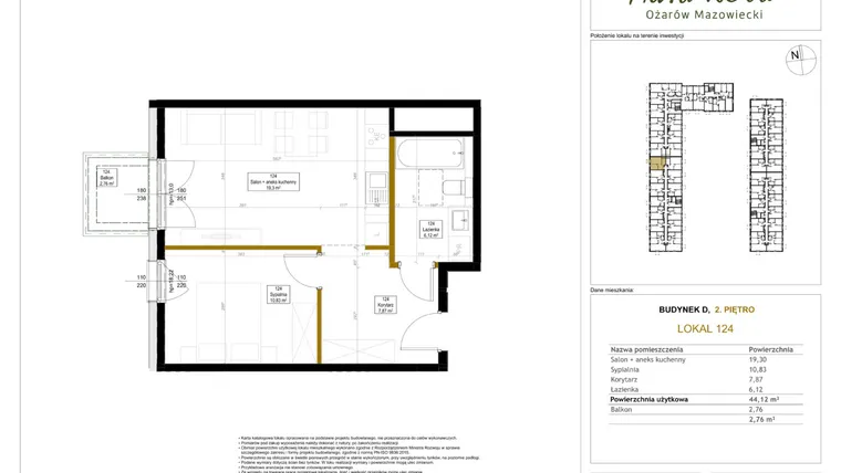 Rzut - Mieszkanie na sprzedaż 2 pokoje o powierzchni 44,58 m² - numer 124 w Aura Nova etap II