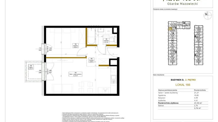 Rzut - Mieszkanie na sprzedaż 2 pokoje o powierzchni 41,99 m² - numer 166 w Aura Nova etap II