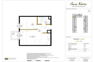 Rzut - Mieszkanie na sprzedaż 2 pokoje o powierzchni 41,99 m² - numer 166 w Aura Nova etap II