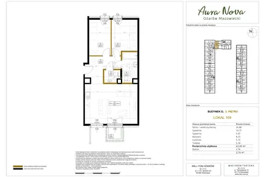 Rzut - Mieszkanie na sprzedaż 3 pokoje o powierzchni 64,76 m² - numer 169 w Aura Nova etap II