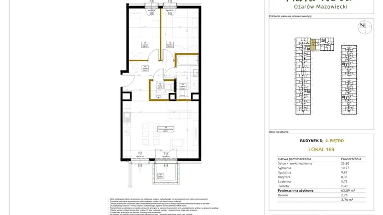 Rzut - Mieszkanie na sprzedaż 3 pokoje o powierzchni 64,76 m² - numer 169 w Aura Nova etap II