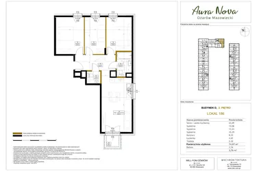 Rzut - Mieszkanie na sprzedaż 4 pokoje o powierzchni 75,81 m² - numer 186 w Aura Nova etap II