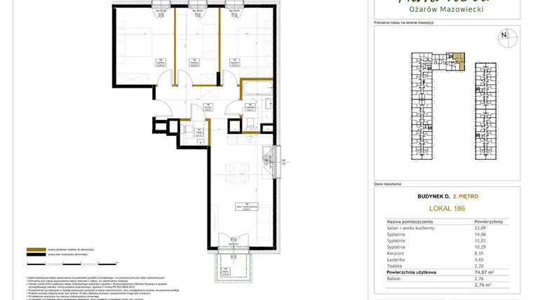 Rzut - Mieszkanie na sprzedaż 4 pokoje o powierzchni 75,81 m² - numer 186 w Aura Nova etap II