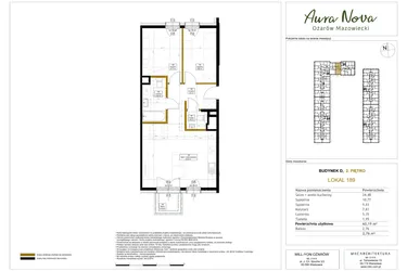 Rzut - Mieszkanie na sprzedaż 3 pokoje o powierzchni 61,1 m² - numer 189 w Aura Nova etap II