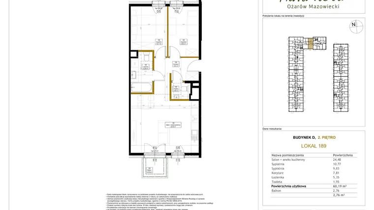 Rzut - Mieszkanie na sprzedaż 3 pokoje o powierzchni 61,1 m² - numer 189 w Aura Nova etap II