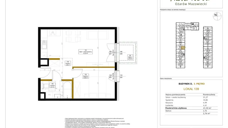 Rzut - Mieszkanie na sprzedaż 2 pokoje o powierzchni 42,04 m² - numer 139 w Aura Nova etap II