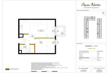 Rzut - Mieszkanie na sprzedaż 2 pokoje o powierzchni 42,04 m² - numer 139 w Aura Nova etap II